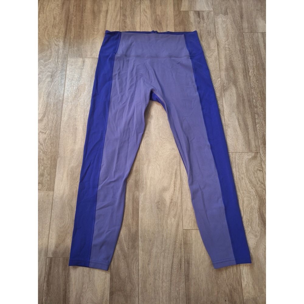 Athleta Transcend Leggings Womens L Purple Colorblock Excellent 7/8‎ Tight Yoga